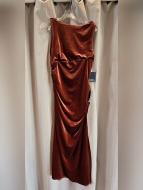 Donna Morgan Fire Brick Color Crushed Velver Size 8 NWT Dress